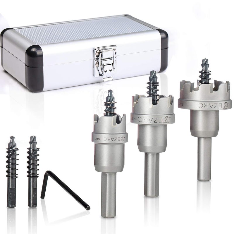 EZARC Carbide Hole Saw Kit, 3 Piece Carbide Tipped Hole Cutter with Pilot Drill bit for Hard Metal, Stainless Steel, Iron, Aluminum, Alloy - Image 1